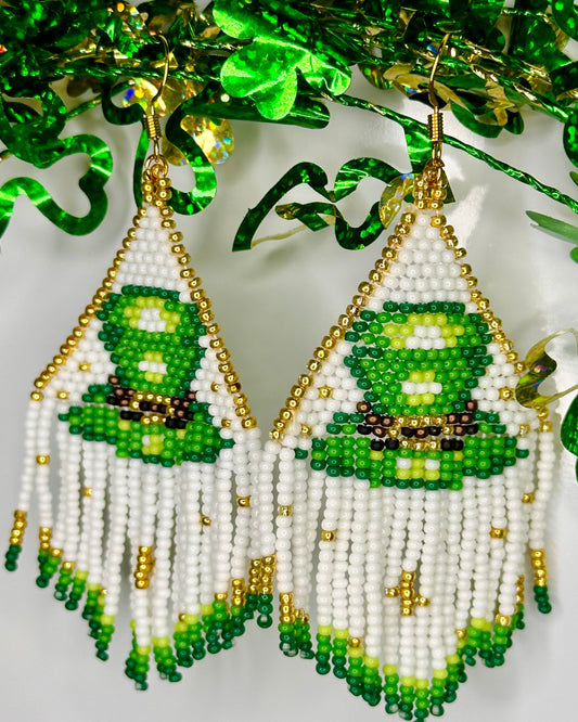 Leprechaun Hat Dangle Beaded Earrings