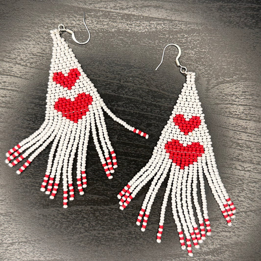 Double Heart Long Dangling Earrings