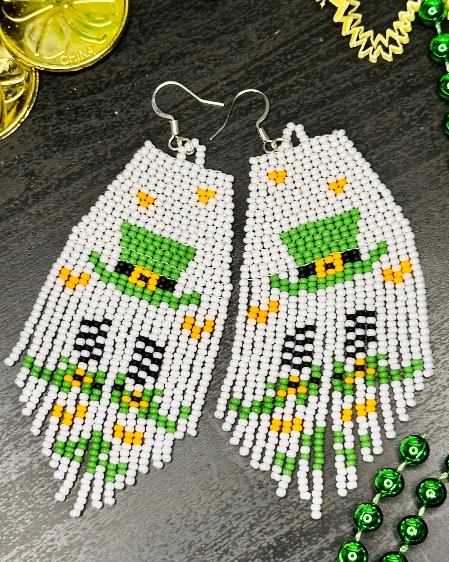 Leprechaun Hat with Boots Dangle Beaded Earrings