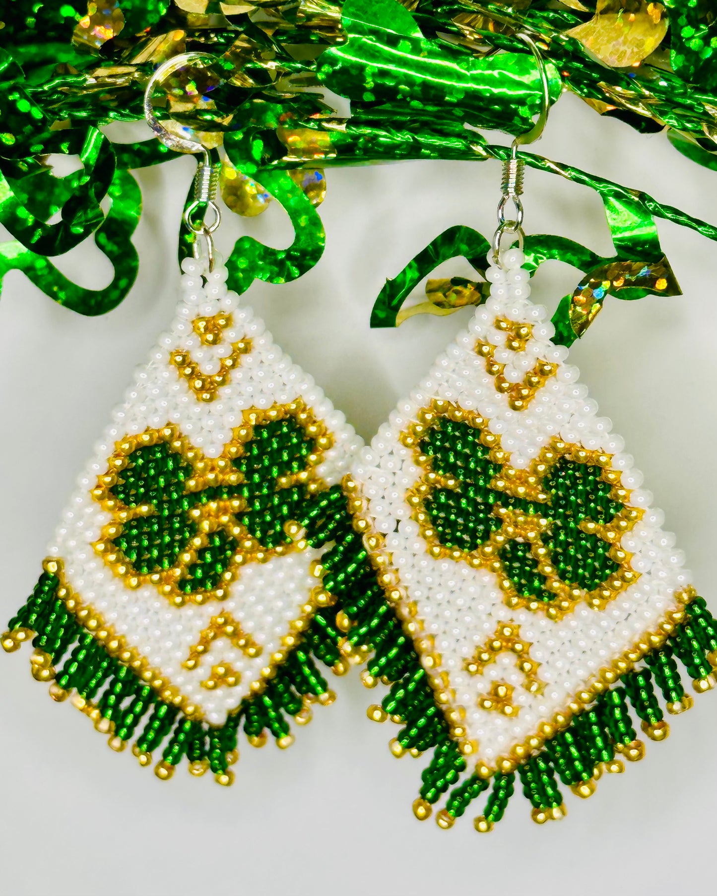 Lucky Clover Beaded Rhombus Earrings