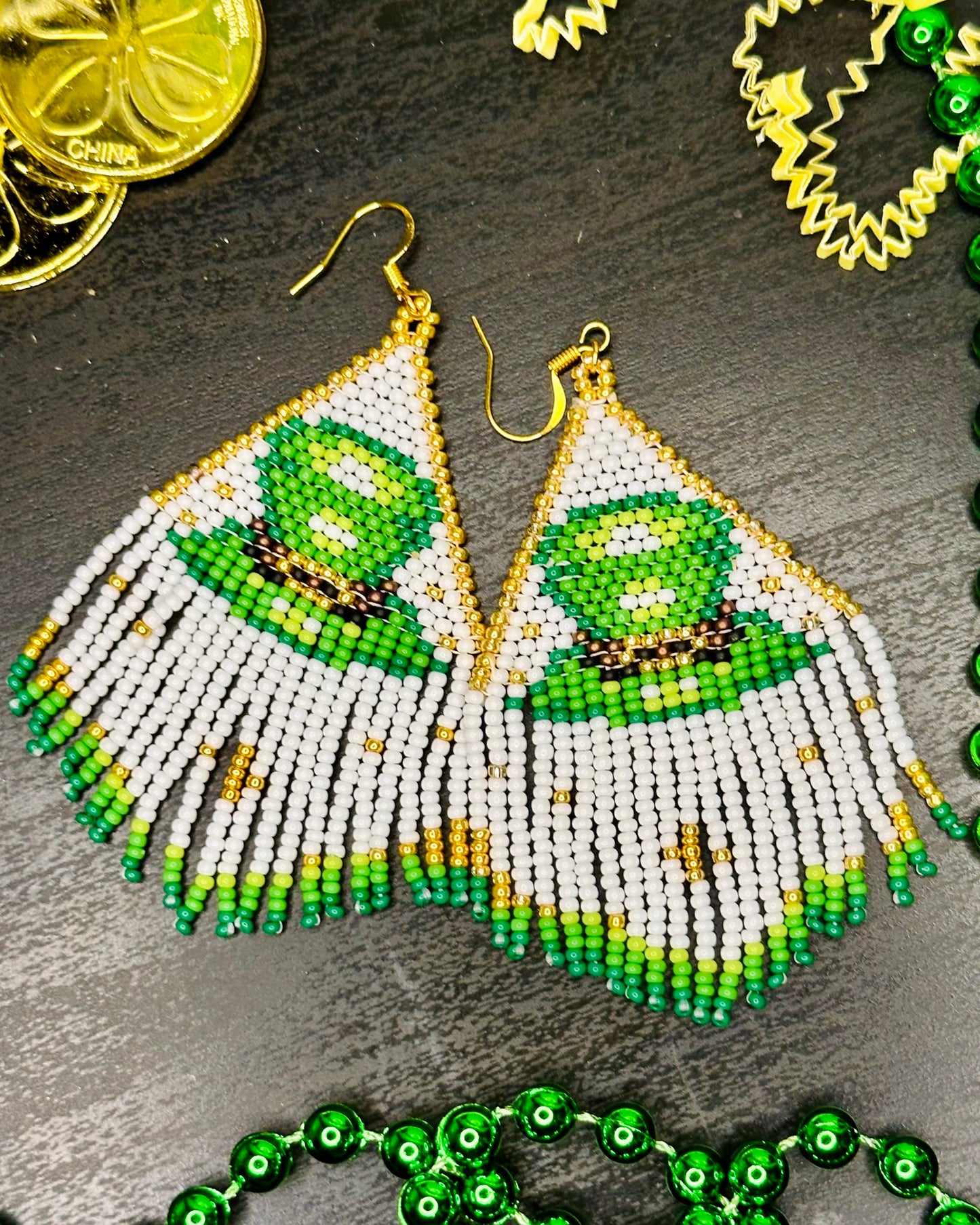 Leprechaun Hat Dangle Beaded Earrings