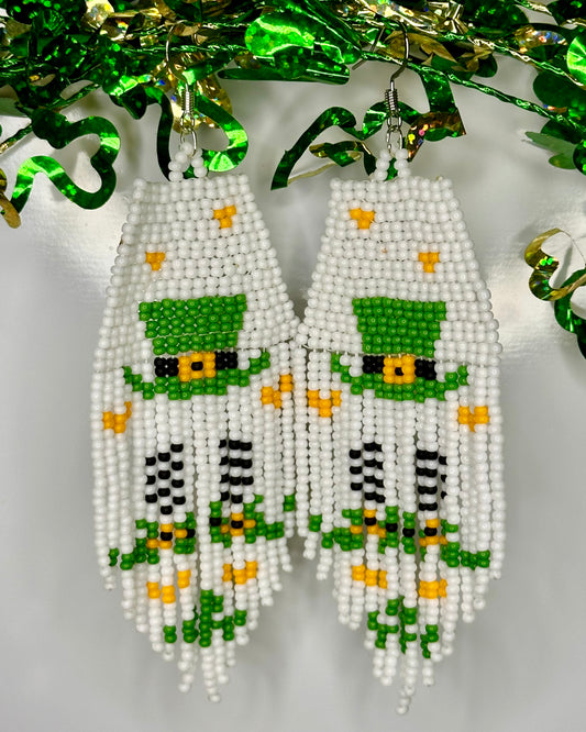 Leprechaun Hat with Boots Dangle Beaded Earrings