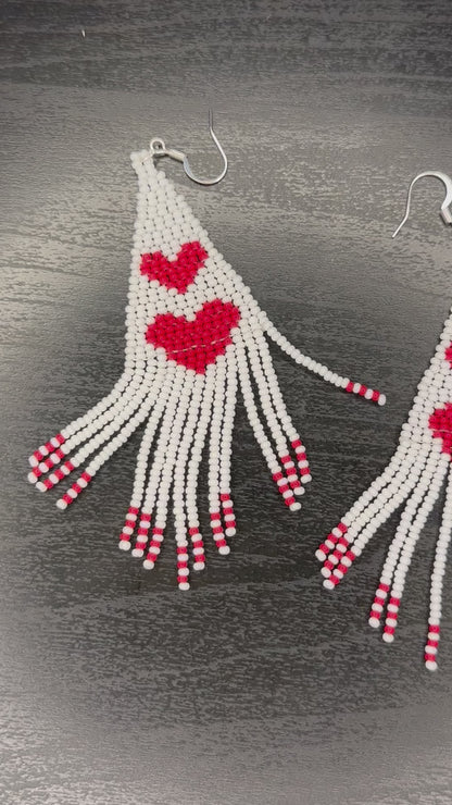 Double Heart Long Dangling Earrings