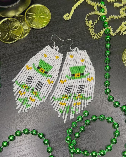 Leprechaun Hat with Boots Dangle Beaded Earrings