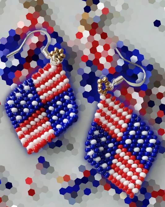 Patriotic Diamond Beaded Earring - Arete de Chaquiras Rombo Patriotico