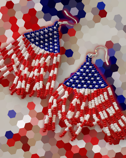 Patriotic Flag Beaded Earrings - Aretes de Chaquiras de Bandera Patriotica