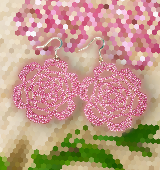 Embroided Rose Beadee Earrings - Aretes de Rosa Tejida de Chaquiras