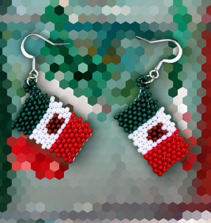 Mexican Flag Beaded Earrings - Aretes de Bandera Mexicana de Chaquiras