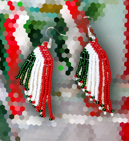 Mexican Tricolor Beaded Earrings - Aretes Tricolor Mexicano de Chaquiras